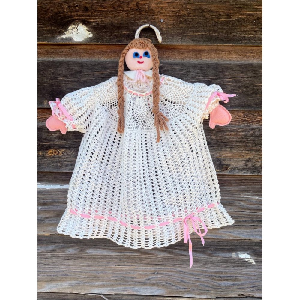 Antique Art Deco Crochet Baby Dress Silk Ribbons Crochet Doll Hanger - Picture 1 of 16